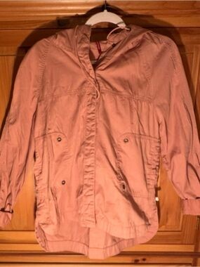 Pink Hooded Women's Anorak / Utility Jacket / snap up Size M